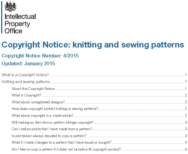 UK Copyright Notice : Knitting and Sewing Patterns