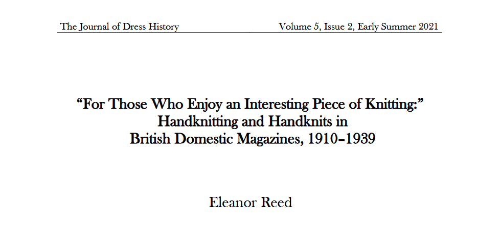 Handknitting and Handknits in British Domestic Magazines, 1910–1939