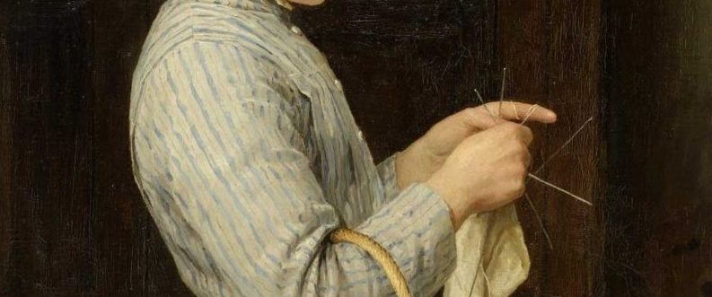 Detail of knitting in Albert Anker 'Strickendes Mädchen' 1888